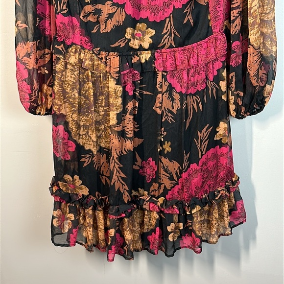 Anthropologie Porridge Black Puff Sleeve Open Back Floral Chiffon Dress Size 1X - Picture 5 of 16